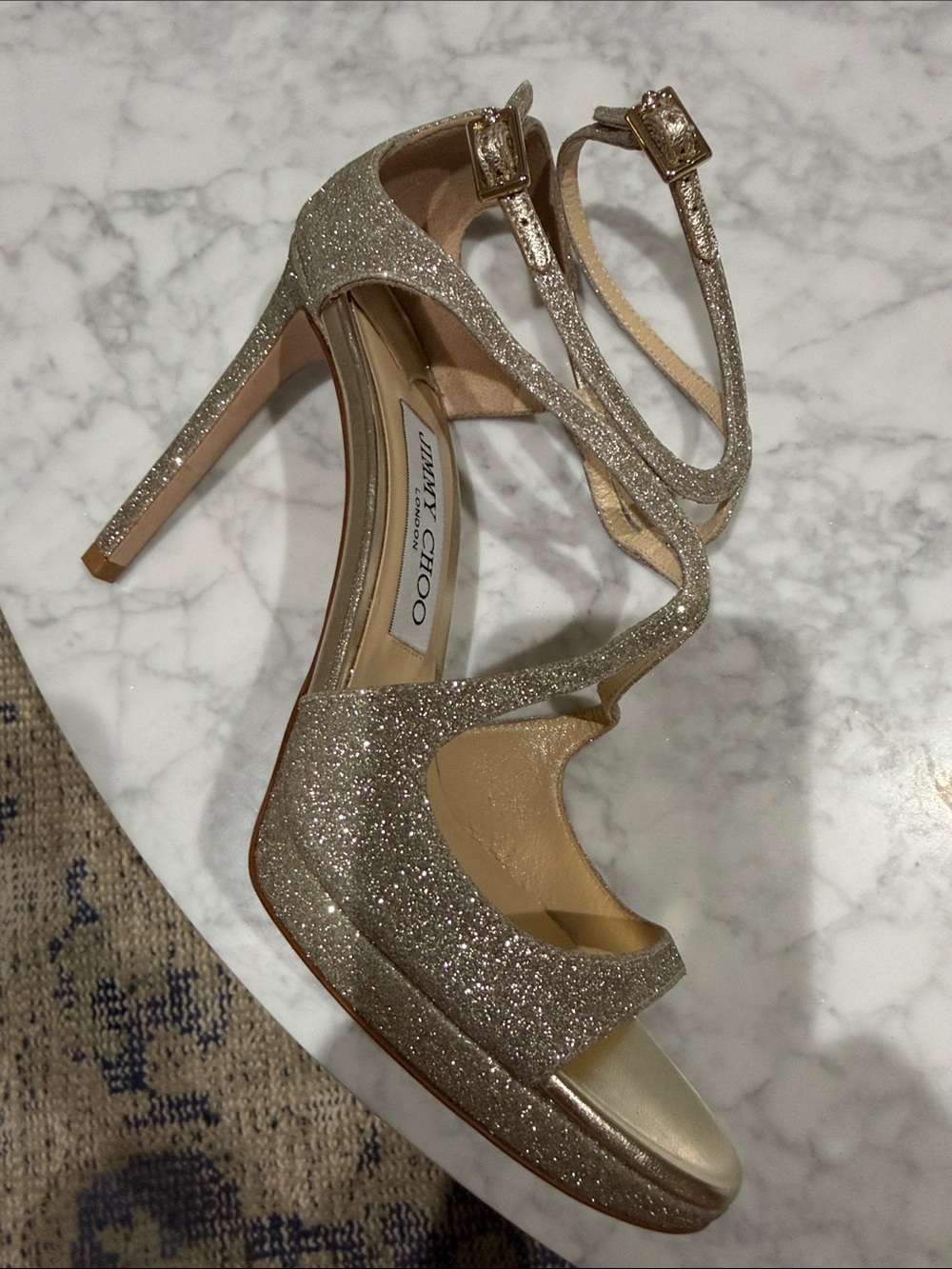 Jimmy Choo Platinum Ice Platform Sandals.  37.5.  NWT